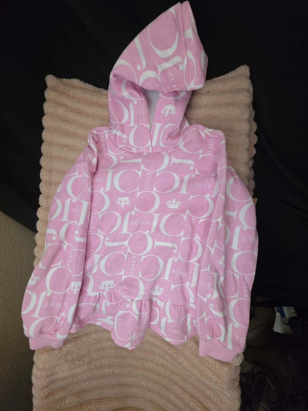 Juicy Couture Hoodie Size 8/10 Pink White Logo Peplum
